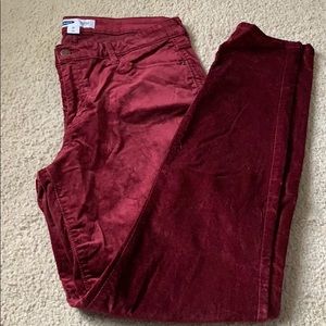 Maroon Crushed Velvet Skinny Jeans